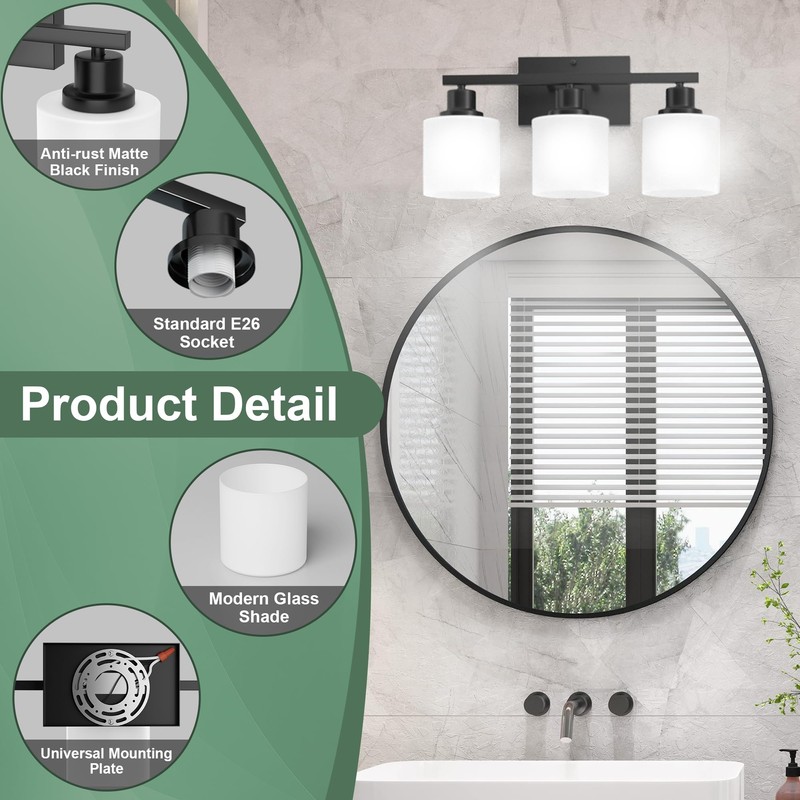 Black Bathroom Lights Over Mirror, Anti-rust Vanity Light Fixture for