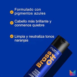 Matrix Brass Off Kit Shampoo + Acondicionador | Shampoo y Acondicionador matizador azul para neutralizar reflejos naranjas en el cabello castaño 300ml