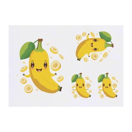 4 x 'Kawaii Style Smiling Banana' Temporary Tattoos - Water Resistant, Skin-Safe, Non-Toxic Transfers, Mixed Sizes (TO00069906)