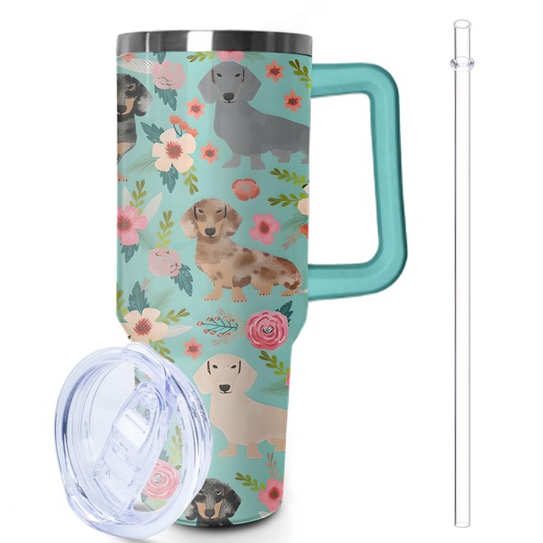 Lumumanber 40 oz Dachshund Tumbler with Handle and Straw, Dog