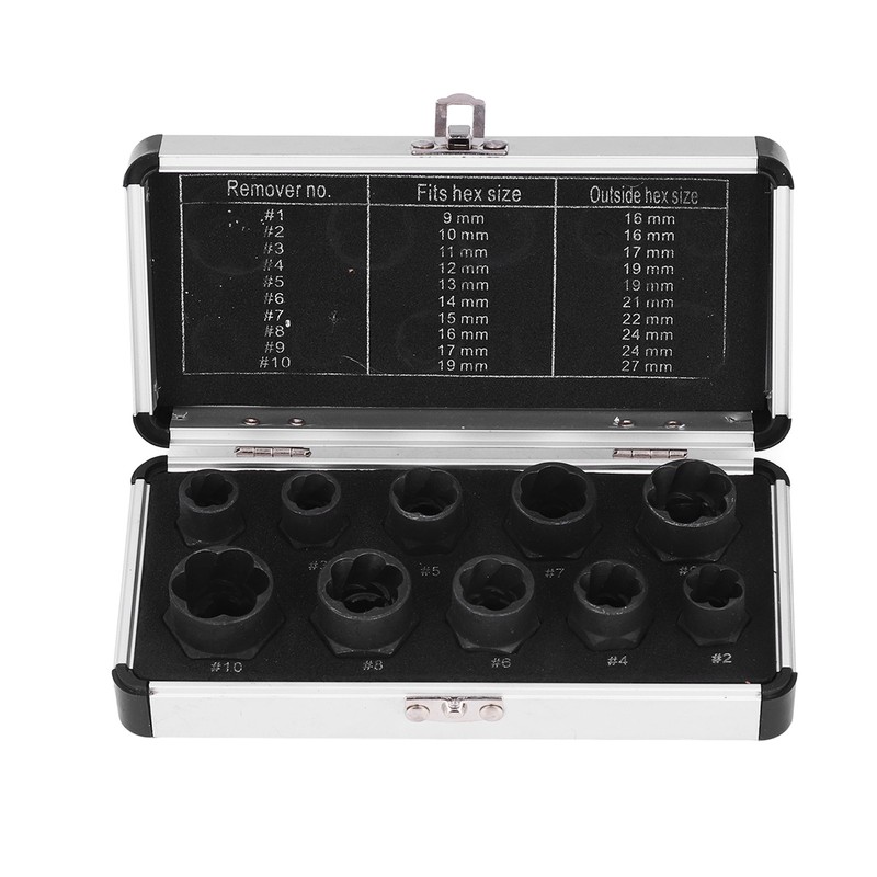 10Pcs Nut Remover Set Stripped Lug Bolt Broken Screw Extractor