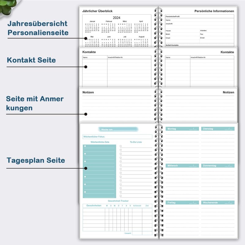 Undated A5 Weekly Planner, Weekly Appointment Calendar with To-Do List,