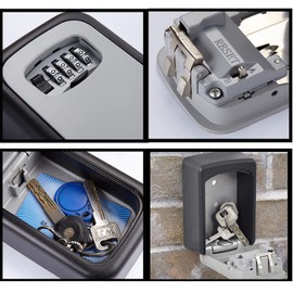 Visibee Aluminum Combination Lockbox Wall Mounted Key Safe for Indoor and Outdoor Use, Waterproof - (Black/Grey)