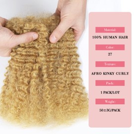 Unipearl Afro Kinkys Bulk Human Hair for Dreadlock Extensions 50g/Pack 12 Inch Honey Blonde 100% Afro Bulk Human Hair for Twists Repair Locs and Kinky Braiding Hair