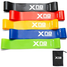XN8 Exercise Loop Resistance Bands Skin Friendly Heavy Duty Set of 5 Fitness Bands For Gym-Home-Yoga-Training-Legs-Glutes-Arms-Physio-Pilates (Full Set)