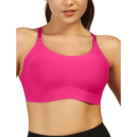 COMFELIE Seam-Free Wireless Sports Bra Comfortable No Underwire Full Bust Support Bra for Running Gym Yoga and Fitness with Breathable Design Vivid Pink