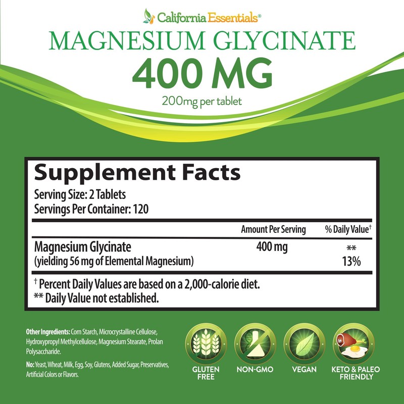 Magnesium Glycinate 400 - Chelated, High Absorption Magnesium for -