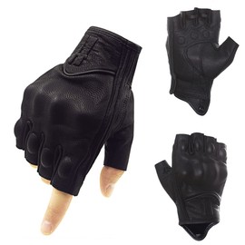 Harssidanzar Mens Gloves Half Finger Goatskin Leather Motorcycle Gloves GM037UK, Black,Size S