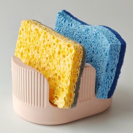 BekPooQ Diatomite Sponge Holder, 2 Slot Stone Sponge Holder for Kitchen Sink, Ultra Absorbent Dish Sponge Holder, Quick Drying Kitchen Sponge Holder for Sink, Kitchen Sink Sponge Holder, Double, Pink