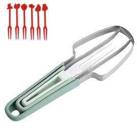 3-in-1 Obstschneider aus Edelstahl, Melonenschneider, Wassermelonen Schneider mit Obstgabeln, Sommer Wassermelonen Messer, Doppelkopf Obstgabeln Schneidemesser mit rundem Griff Grün