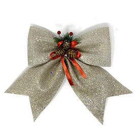 Allgala Christmas Decorative Bows for Wreath Garland Treetopper Christmas Tree (14" Jumbo Champagne 2-PK)-XBW93046