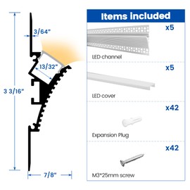 Muzata 5Pack 3.3FT/1M Plaster-in LED Channel Wall Light Decoration Aluminum LED Diffuser Channel with Spotless Milky White Cover Drywall Ceiling U130 HW 1M