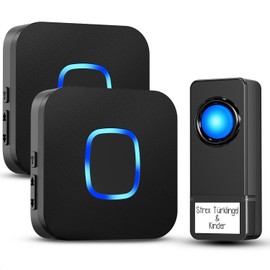 Strex Wireless Doorbell with 2 Receivers, Plug & Play, 300 Metres, 4 Volumes, 58 Melodies, IP55 Waterproof