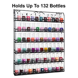 AMT 6 TIER Metal Nail Polish Racks for The Wall, Up To 132 Bottles, Clear QUALITY Nail Polish Display | Young Living Essential Oils Organizer (132 Btls or 60 Jars - Black)