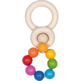 goki baby 65353 - Grasping Toy Elastic Rainbow Made of Wood, Colourful Wooden Balls, Promotes Grip Reflex and Supports the Development Process, Made in Germany, 12 cm x 3 cm x 6 cm, from Birth