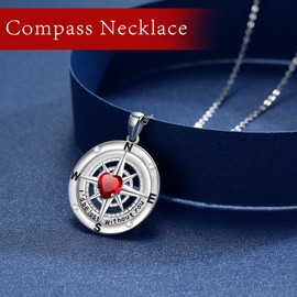 Brisskaari Birthstone Compass Necklace for Women I'd Be Lost Without You 925 Sterling Silver Heart July Ruby Birth Stone Compass Pendant Jewelry Gifts for Wife Girlfriend Mom