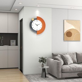 FLEBLE Modern Wall Clocks for Living Room Decor Large Decorative Wall Clock Battery Operated for Bedroom Office Kitchen Home Black Wood Silent Wall Clock Non Ticking 14x16 inches