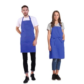 BIGHAS Adjustable Bib Apron with Pocket Extra Long Ties for Women Men, 18 Colors, Chef, Kitchen, Home, Restaurant, Cafe, Cooking, Baking (Blue)