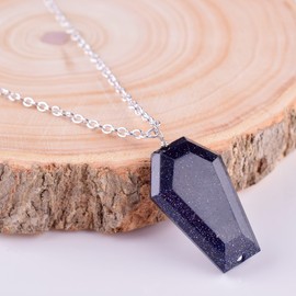 Blue Sunstone Coffin Crystals Pendant Necklace, Coffin Cabochon Gemstone, Energy Healing Crystals, Birthday, Gift for Her, Gemstone Jewelry 18 inch AAA+ Quality (sunstone)