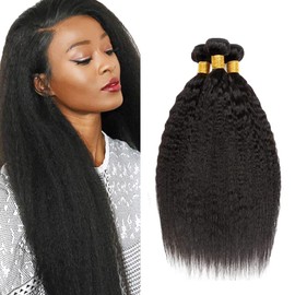 HeioWuio Yaki Hair Bundles Natural Black Color Brazilian Remy Hair Weaves No Tangle Hair Extensions Real Unprocessed Virgin Hair Bundle 22 22 22 Inch