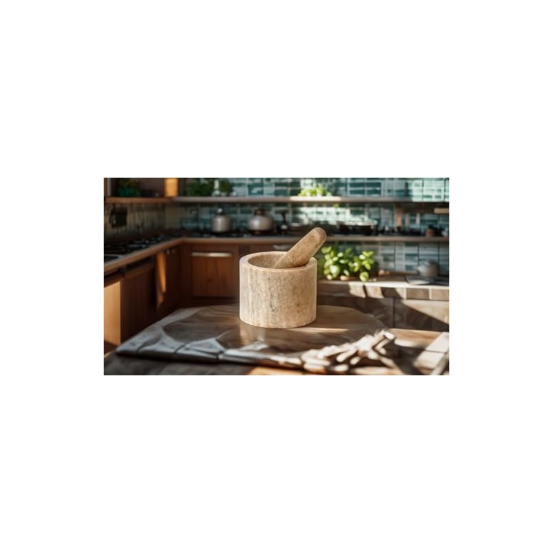 houseproud Crush Mortar with Pestle Marble Beige Traditional Kitchen Tool