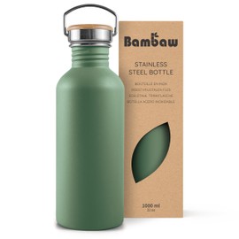 Bambaw Stainless Steel Water Bottle 1l, Green Water Bottle, Non-Insulated Water Bottle, Metal Water Bottle, BPA Free Water Bottle, Leakproof Water Bottle, Reusable Water Bottle – Sage Green