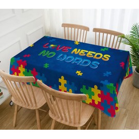 Hafangry Love Needs No Words Tablecloth April Autism Awareness Decoration Puzzle Piece Kitchen Dining Room Table Cover-60×84inch