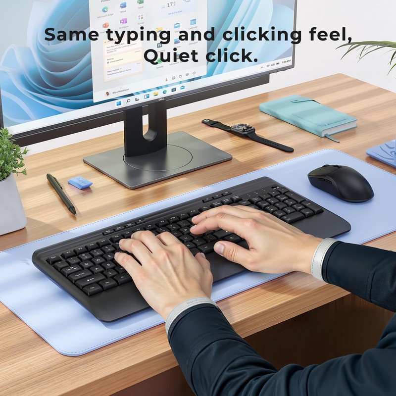 KOPJIPPOM Silent Wireless Keyboard and Mouse Combo - Keyboard with