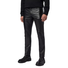 Meezab Genuine Leather Pants Men Motorcycle Biker 5 Pockets Pure Black Leather Jeans Style Trouser for Riding (US, Waist, 30, Regular, Black)