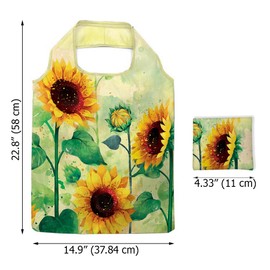 WIRESTER Reusable Grocery Tote Bag for Women Girls, Foldable Shopping Bag, Shoulder Bag, Beach Bag - Sunflowers Flowers