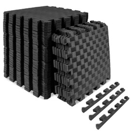 ProsourceFit Exercise Puzzle Mat ½-inch, Checkered EVA Foam Floor Tiles w/ Non-Slip Texture, Gym Mats w/ Interlocking Flooring for Adjustable Surface, Shock Absorbing, Black, 36 SQ FT - 36 Pieces