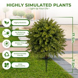 ICX 2 Set 25" Artificial Eucalyptus Topiary Ball Trees with Ground Spike,Artificial Plants Outdoor,Fake Bushes & Shrubs for Porch, Garden, Front Porch Decor - Indoor/Outdoor Faux Plants