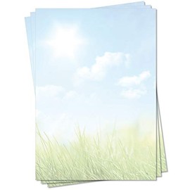 Lysco Natural 5126 Design Letter Paper DIN A4 25 Sheets Paper "Green Grass Grass Blue Sunny Sky with white clouds