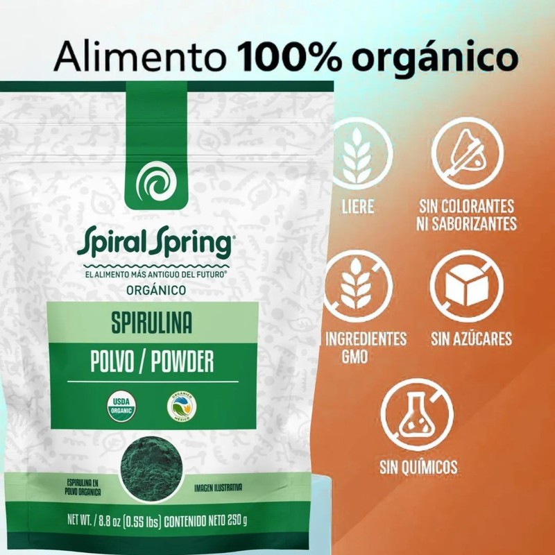 5 Bolsas De Spirulina Orgánica. Máxima. Espirulina En Polvo