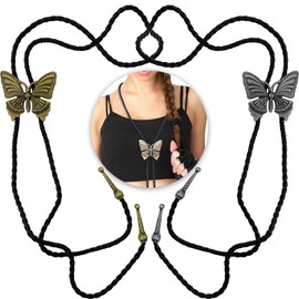 Jaczora 2PCS Bolo Tie Necklace,Retro Butterfly Bolo Tie,Leather Cowboy Necktie, Handmade Western Cowboy Leather Necktie Cowboy Accessories