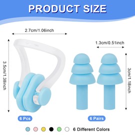 6 Set Swimming Nose Clip with Ear Plugs, Waterproof & Anti-Slip Nose Plugs with Box, Reusable PET Nose Clips for Swimming, Multicolor Nose Clips, Adjustable Swimming Nose Clip Set for Adults and Kids