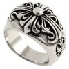 sakuto Men's Ring, Stainless Steel, Floral Cross, Cross Ring, Silver