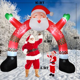 11 FT Christmas Inflatable Archway Decorations, Christmas Inflatable Santa Claus Arch Blow Up Yard Decorations with Built-in Led Lights for Xmas Holiday Party Indoor Outdoor Garden Lawn Winter Decor