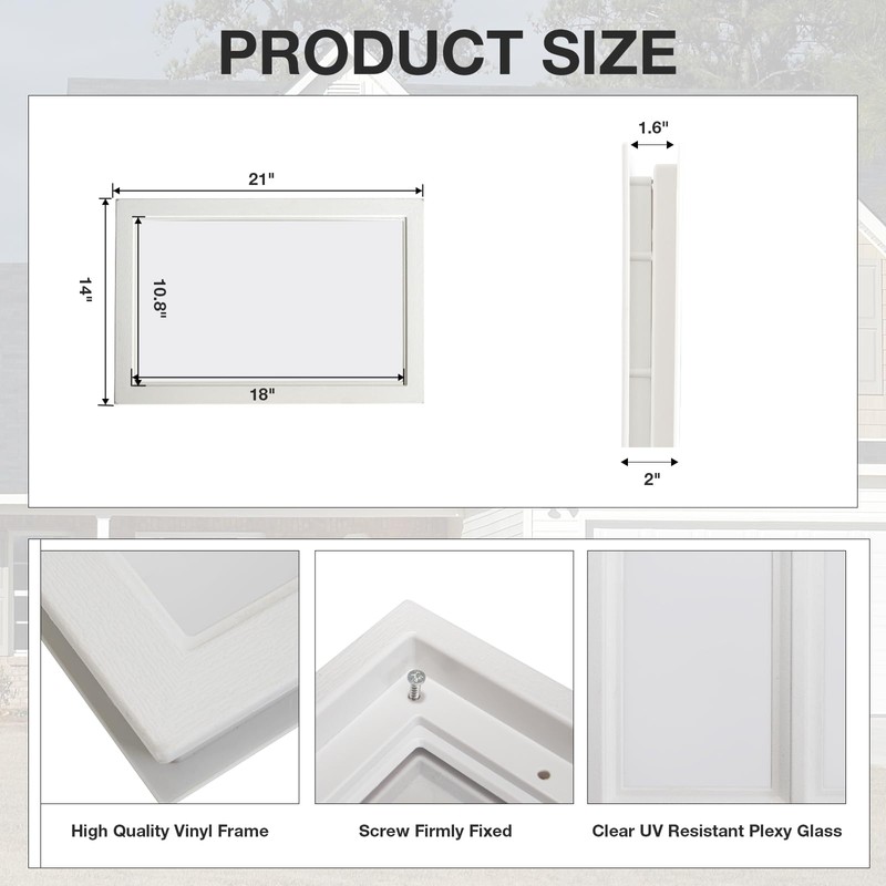 NeatiEase 4 Pcs Garage Door Windows, Replacement Vinyl Windows Inserts