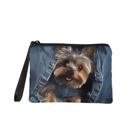 Kuiaobaty Cute Yorkshire Dog Coin Wallet for Women, Novelty Jeans Pocket Puppy Mini Change Pouch, Zip up Anti Theft Small Coin Purse