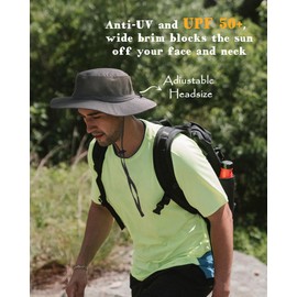 FURTALK UPF50+ Sun Hats for Men, Wide Brim Fishing Hat, Breathable Sun Protection Mesh Sun Hat for Gardening Hiking Dark Grey