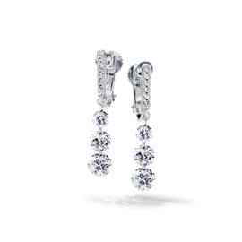 Gift from New York Women's Earrings, Platinum, K18 Gold Finished, 3 Rows, Long Earrings, 925 Silver, Hypoallergenic, Gift for Women, Platinum, Created Diamond
