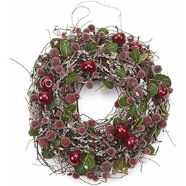 Heaven Sends GG112 Winter Wreath, Frosted Leaves and Red Berries, Multicolour, 25x7cm