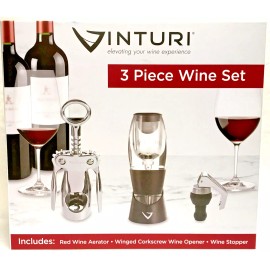 Vinturi 3 Piece Wine Set. Red Wine Aerator Winged Corkscrew,Wine Stopper NIB