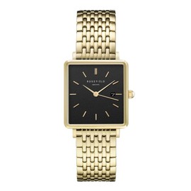 Rosefield Women's Watch The Boxy Gold 26 x 28 mm Square Case with Black Dial and Gold Strap - QBSG-Q017, Gold-black, Elegant