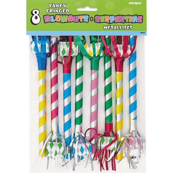 Multicolor Metallic Stripes Party Blowouts - 9.5", 8 Pieces -