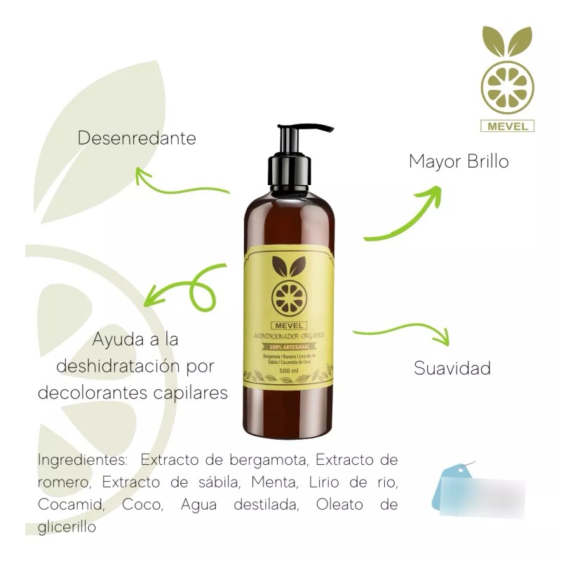 MEVEL Shampoo Y Acondicionador Orgánico Bergamota Romero Y Sábila