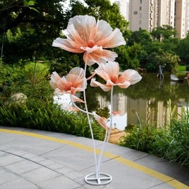 66.9" Tall Floor Standing Silk Floral Arrangement - 3 Large Artificial Flowers (15.7", 23.6", 31.5" Diameter) with Stand - Sophisticated Wedding Aisle, Luxury Banquet Background, Serene Home Decor