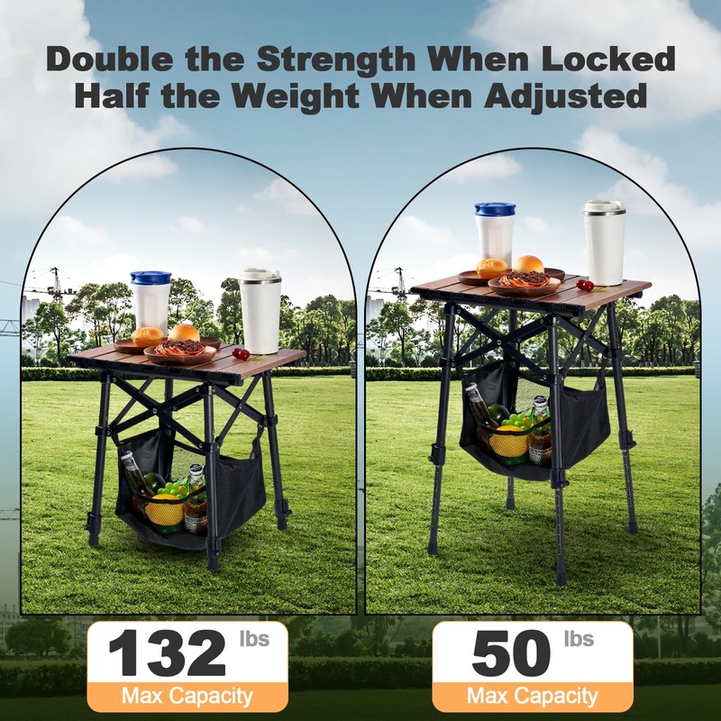 Odoland Folding Camping Table with Sturdy Storage Bag, Adjustable Height