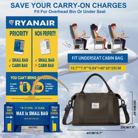 HPLQQ Ryanair Weekender Travel Bag Women's Sports Bag 40 x 20 x 25 cm Hand Luggage Bag 40 x 30 x 20 Hospital Bag Travel Duffle Bag Swimming Bag Training Bag with Shoe Compartment for Aeroplane Travel, A-Dark Curry